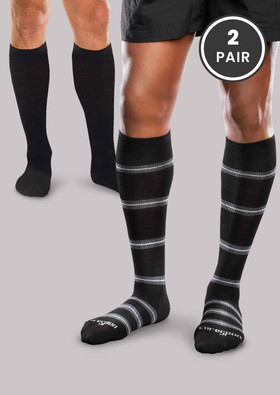Fashion Core-Spun Black Light Support Socks, 2 Pair, Black and Merger Socks
