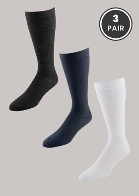 10-15mmHg Everyday Favorites, Core-Spun Light Support 3 Pair, Black White and Navy Support Socks
