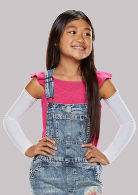 Smiling girl wearing truly seamless SmartKnitKIDS arm sleeves