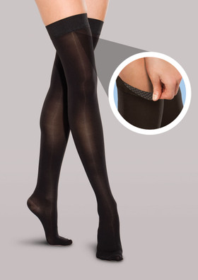 Therafirm Unisex Mild Support Thigh High Stockings with Silicone Dot Band in Black