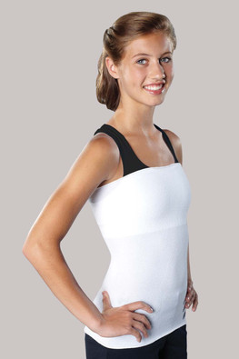 Girl wearing white Knit-Rite Torso Interface Strapless Shirt
