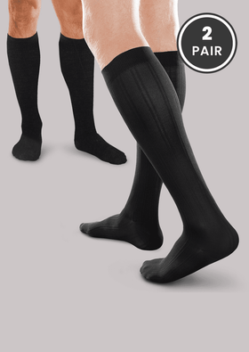 15-20mmHg Dress and Casual, Men's Mild Support Socks 2- Pair, Black Core-Spun Support Socks and Ease Black Trouser Socks