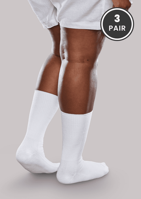 Woman wearing white SmartKnit® seamless diabetic crew socks - 3 Pair