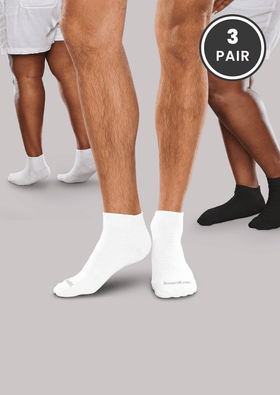 Seamless Diabetic Mini Crew Socks - Black, White, and Grey 3 Pair