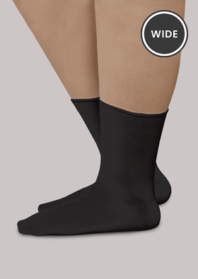 Black SmartKnit® Seamless Diabetic Wide Crew Socks